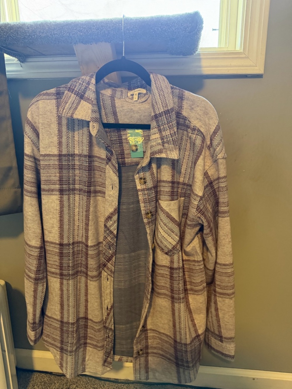 Maurices Beige and Brown Plaid Button-Up Shirt Jacket
